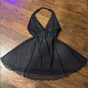Victoria's Secret Black Sheer Lace Sexy Halter Lingerie Nighty